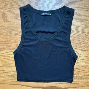 Zara Black Ribbed Crop Tank Black Size Small